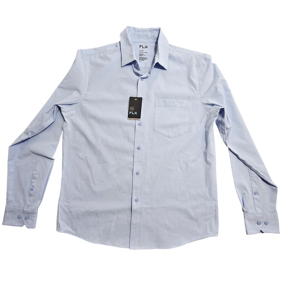 FLX Urban Commuter Button Down Shirt Men M Slim Lt‎ Blue 4-Way Stretch NWT